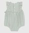 Babies' sleeveless cotton rompers with a gingham print and an embroidered collar PAUL blue/MARSHMALLOW white