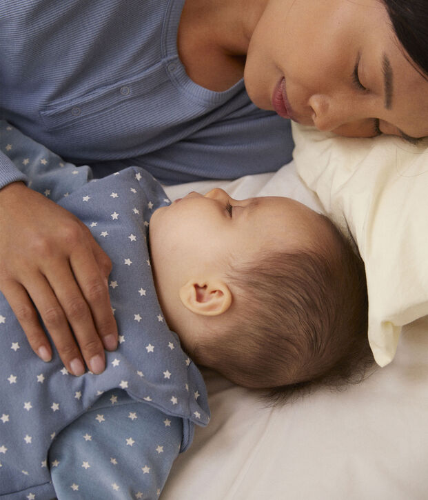 Babies' Starry Cotton Sleeping Bag blue/ecru