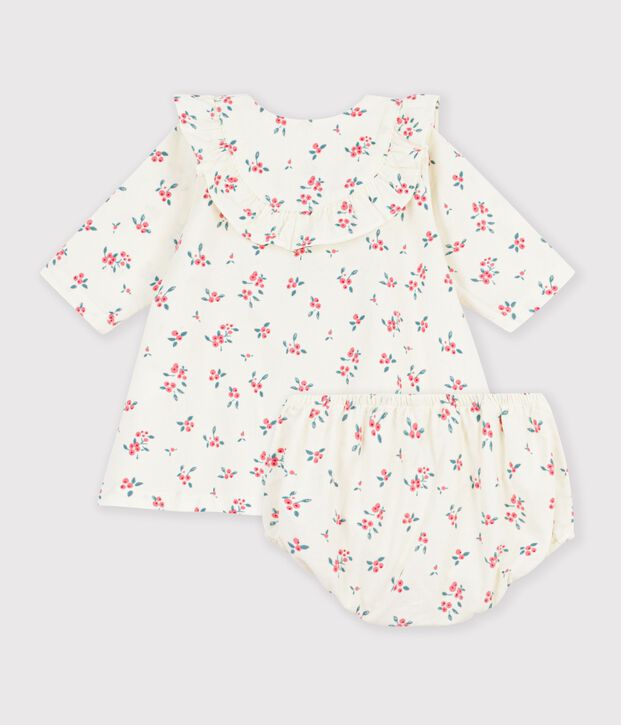 Babies' floral print cotton dress Ecru/multicolor