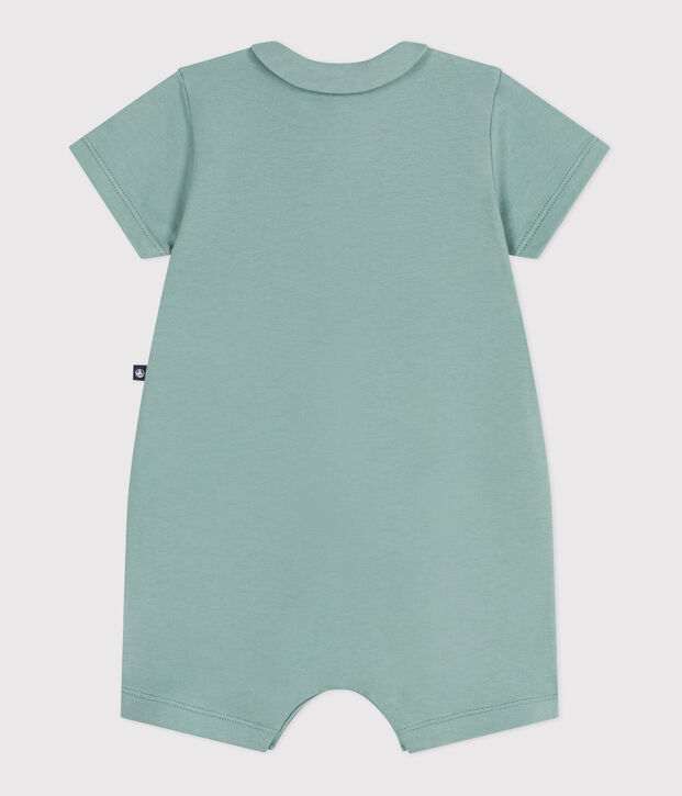 Babies' short cotton playsuit with a Peter Pan collar green