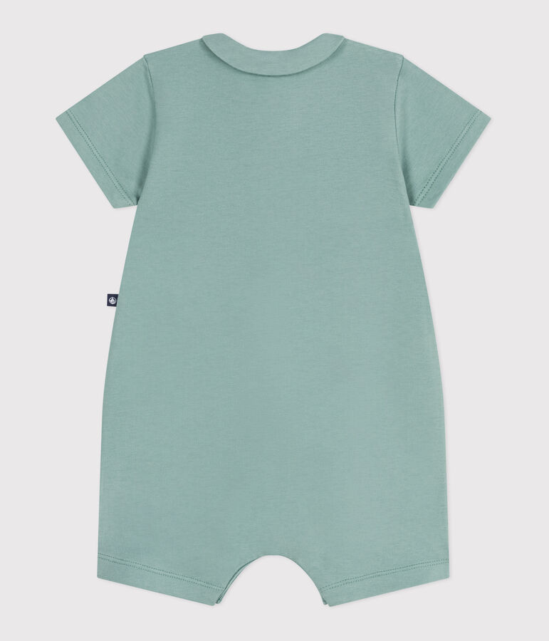 Babies' short cotton playsuit with a Peter Pan collar green