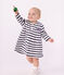 Babies' cotton dress with long sleeves and Breton stripes white/blue