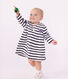 Babies' cotton dress with long sleeves and Breton stripes