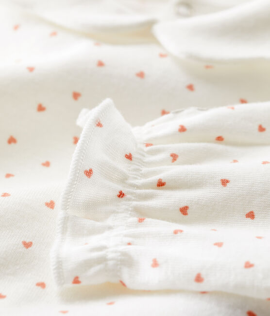 Babies' Little Heart Patterned Cotton Sleepsuit MARSHMALLOW white/PAPAYE