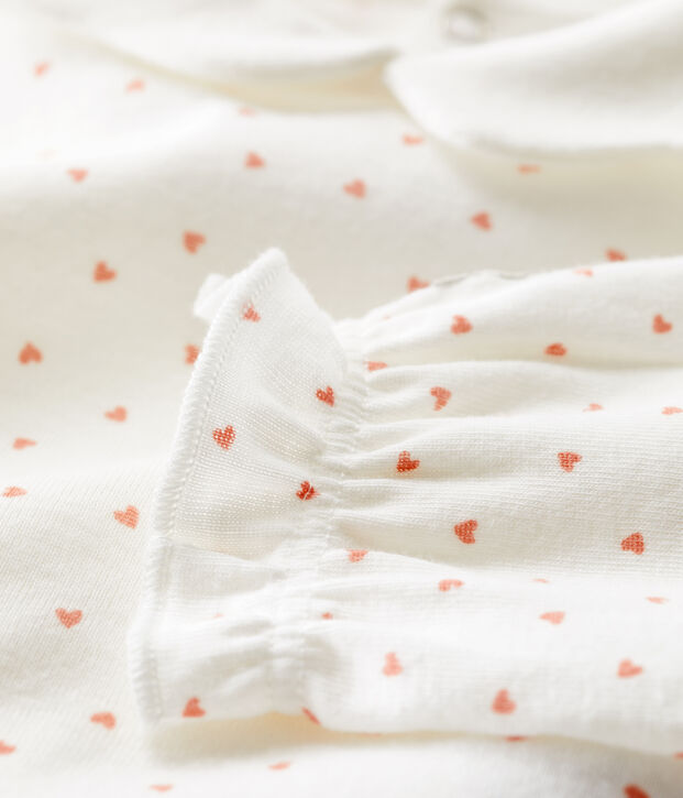 Babies' Little Heart Patterned Cotton Sleepsuit white/pink