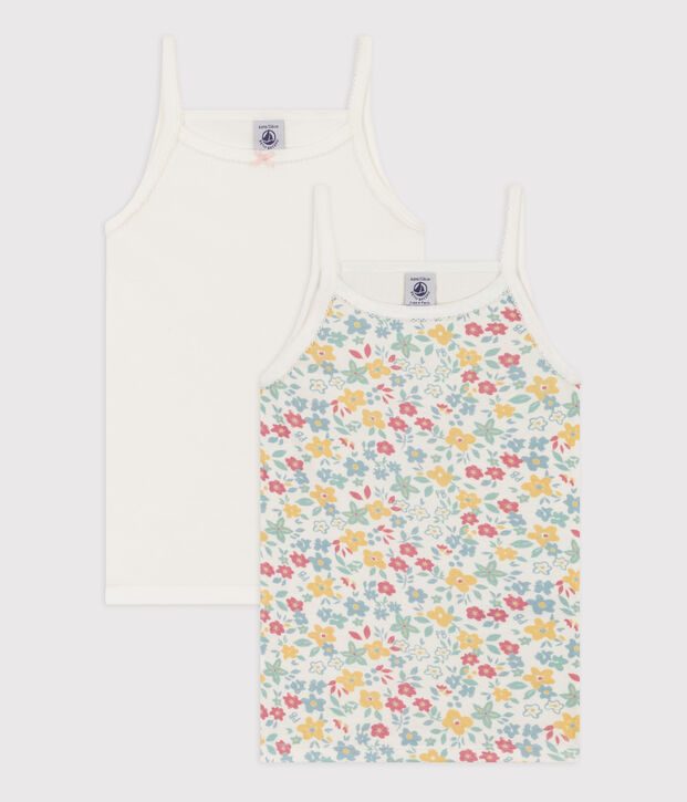 Girls' Floral Cotton Strappy Vest Tops - 2-Pack multicolor