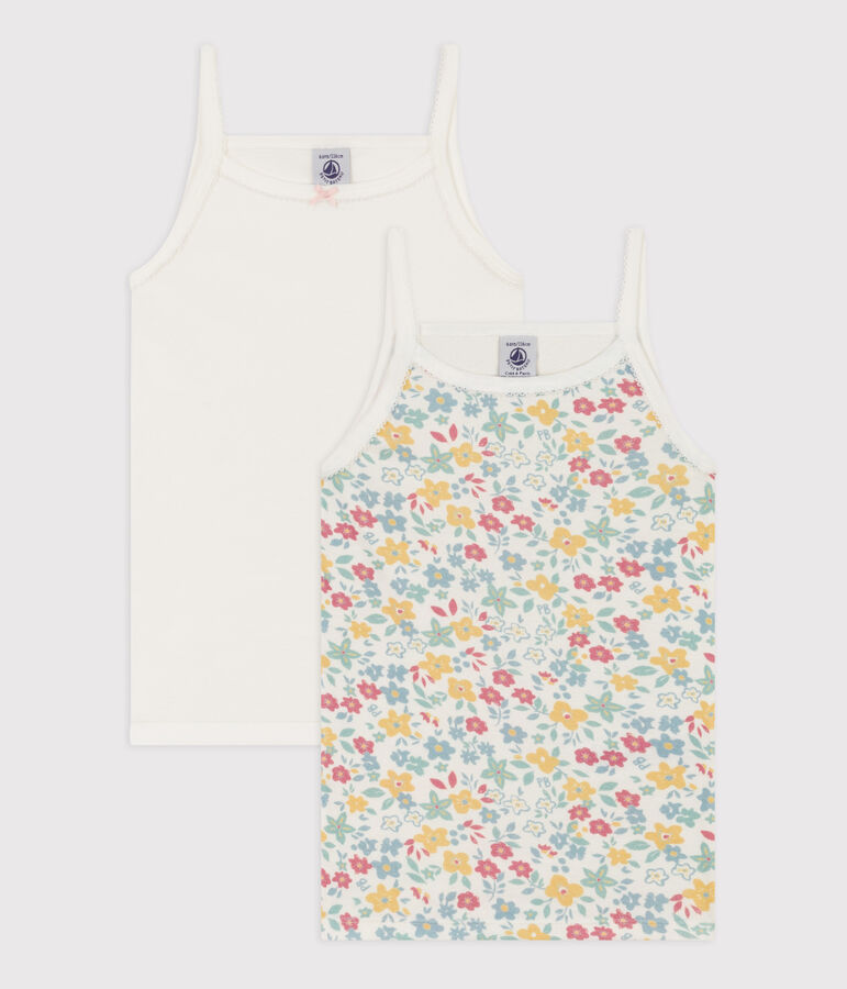 Girls' Floral Cotton Strappy Vest Tops - 2-Pack multicolor