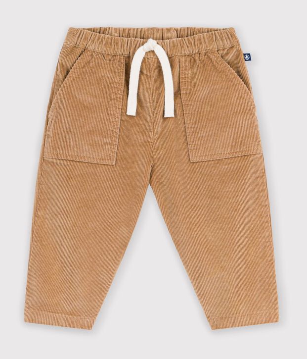 Babies' plain corduroy trousers LATTE