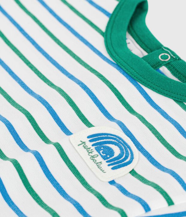 Babies' short-sleeved stripy cotton T-shirt white/multicolor