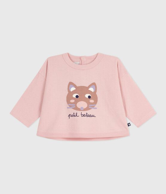 Babies' long-sleeved T-shirt with a cat design JOLI pink