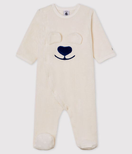 Babies' Bear Patterned Fleece Onesie MARSHMALLOW white