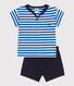 Babies' two-piece cotton set including a T-shirt with a sailor collar