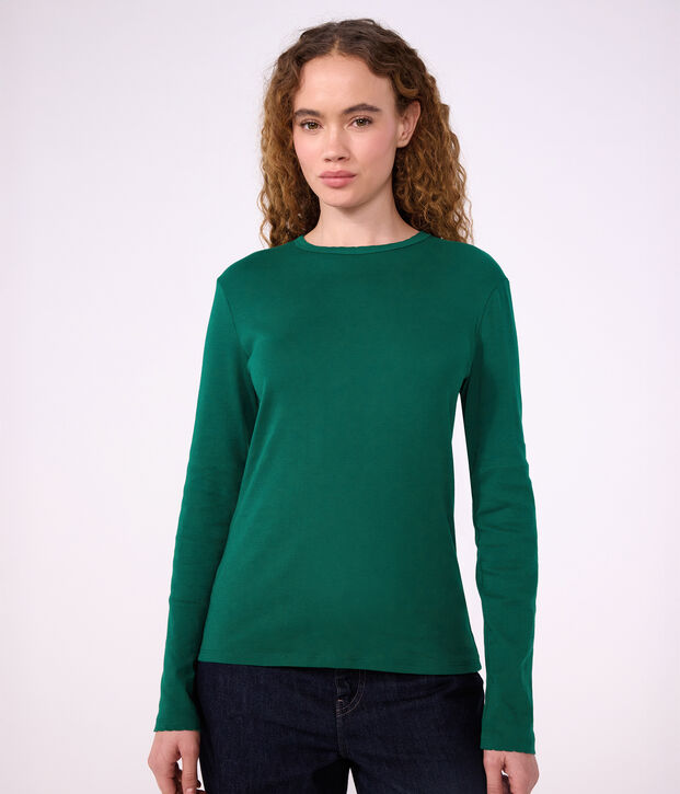 Women's long-sleeved cotton T-shirt with cocotte stitch detailing TREE