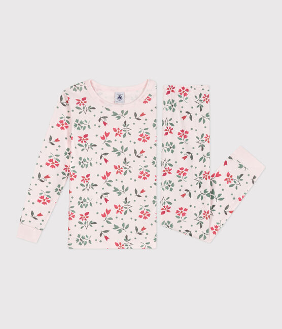 Children's snug-fitting pyjamas in cotton with a floral print FLEUR pink/MULTICO white