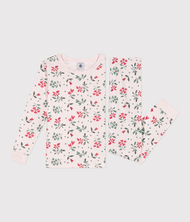 Children's snug-fitting pyjamas in cotton with a floral print pink/multicolor