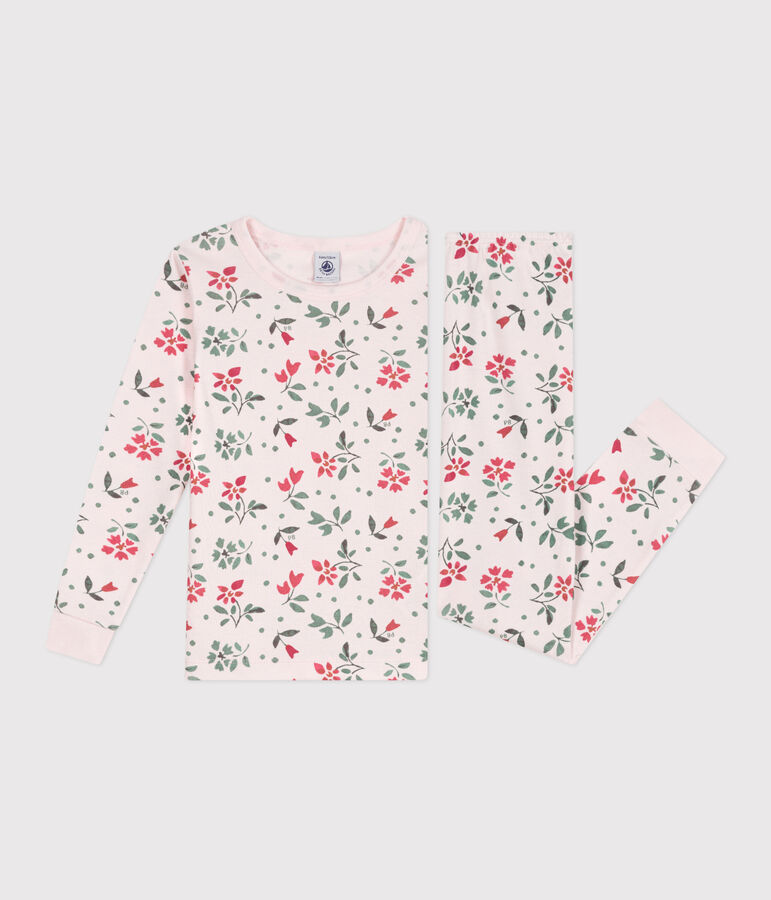 Children's snug-fitting pyjamas in cotton with a floral print pink/multicolor