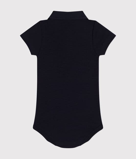 Babies' Short-Sleeved Cotton Bodysuit with Polo Shirt Collar SMOKING blue
