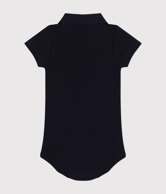Babies' Short-Sleeved Cotton Bodysuit with Polo Shirt Collar SMOKING blue