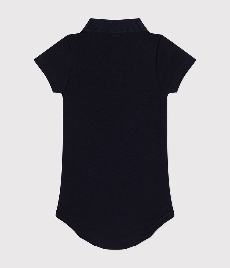 Babies' Short-Sleeved Cotton Bodysuit with Polo Shirt Collar blue