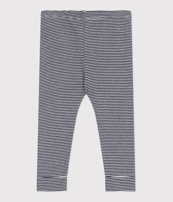 Babies' pinstripe print cotton leggings SMOKING blue/MARSHMALLOW white