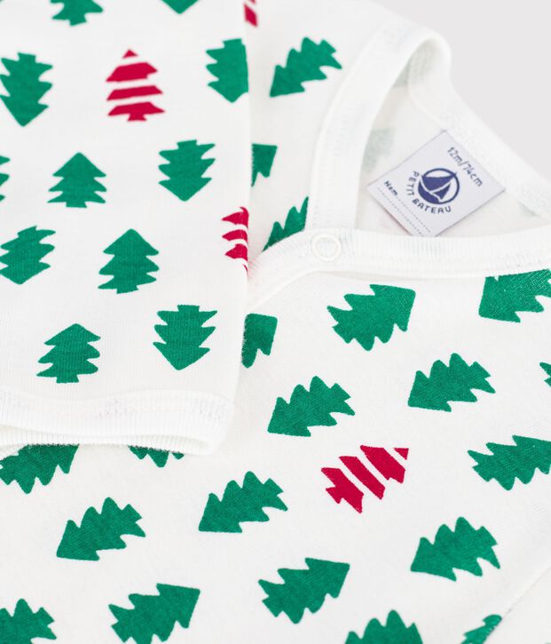 Babies' footless fir tree print cotton pyjama suit white/multicolor