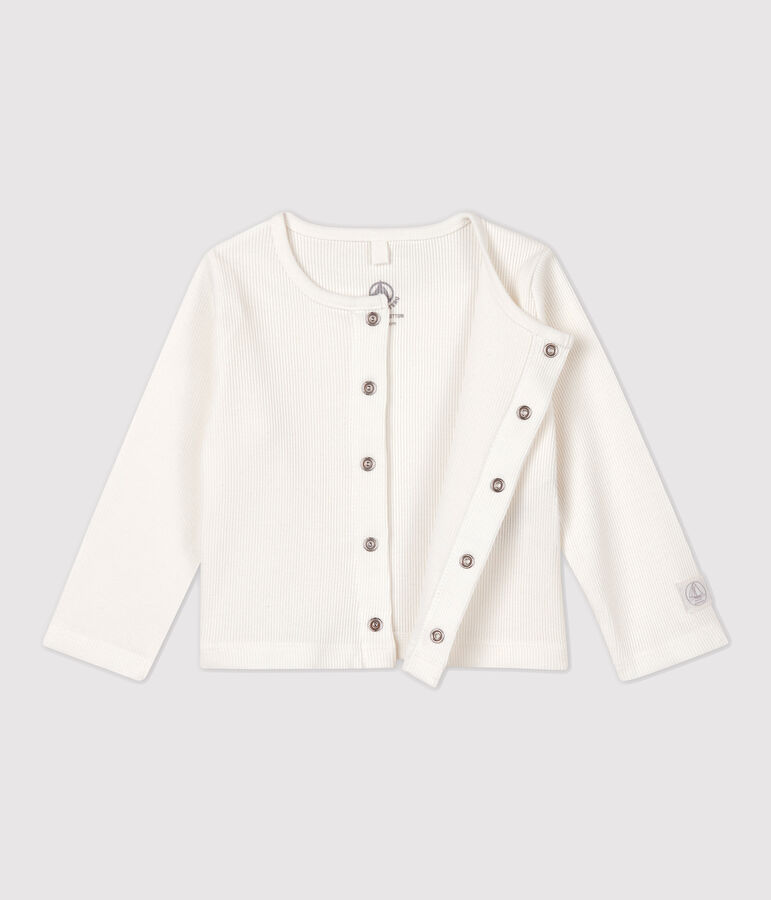 Babies' Organic Cotton 2x2 Rib Knit Cardigan MARSHMALLOW white