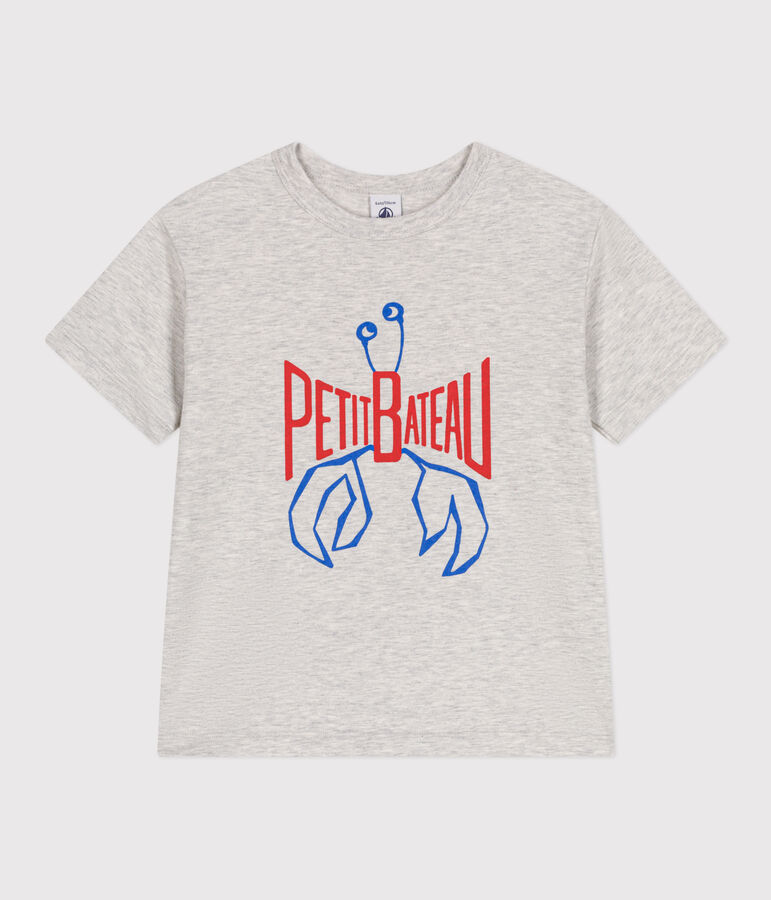 Children's short-sleeved printed cotton T-shirt grey