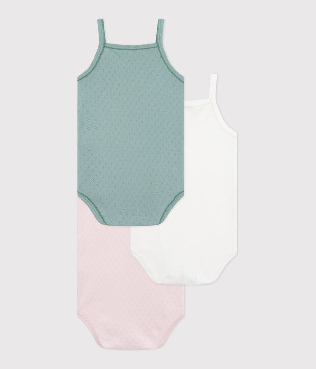 Babies' strappy plain cotton bodies - 3-Pack multicolor