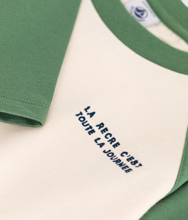 Boys' long-sleeved fine jersey T-shirt Ecru/green