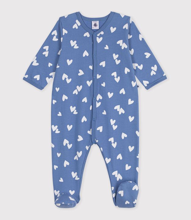 Babies' heart-print fleece pyjamas blue/white