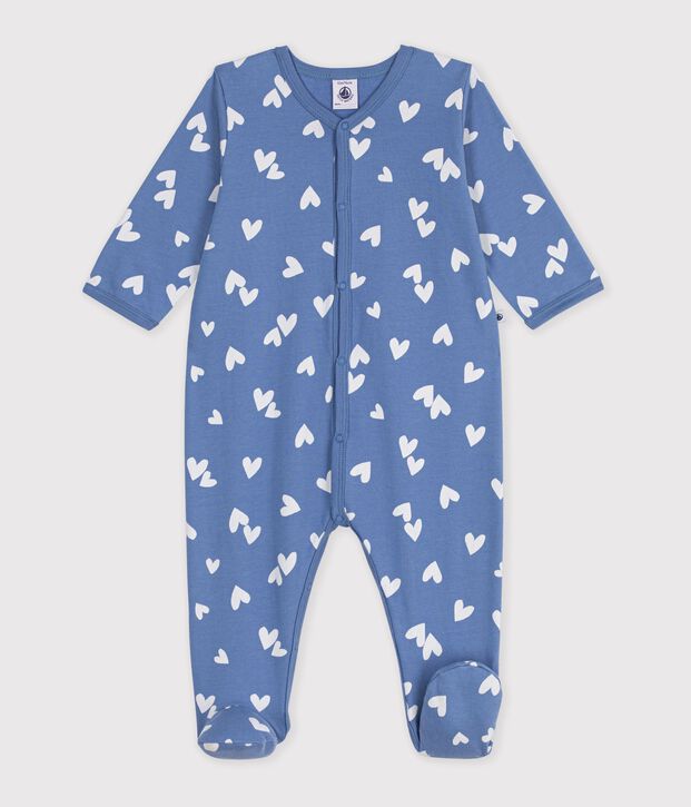 Babies' heart-print fleece pyjamas blue/white