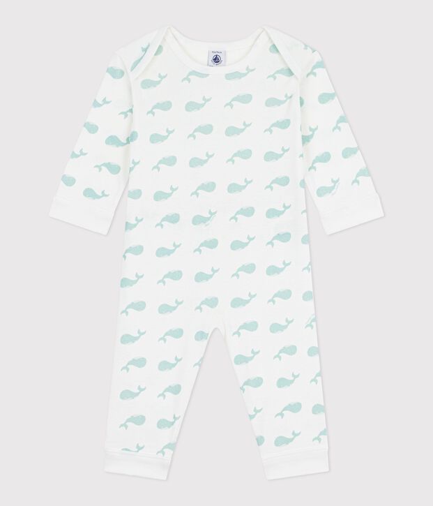 Babies' footless whale print cotton pyjamas white/blue