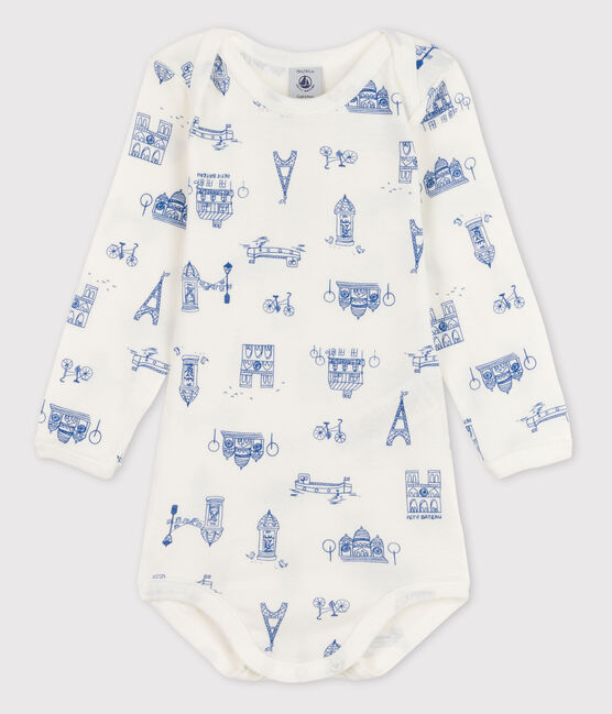 Baby Girls' Long-Sleeved Bodysuit MARSHMALLOW white/MAJOR blue