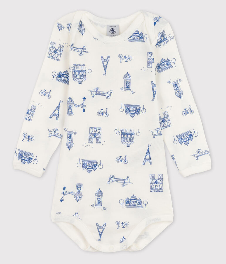 Baby Girls' Long-Sleeved Bodysuit white/blue