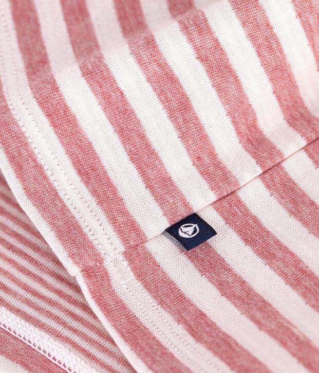 Babies' long-sleeved stripy cotton dress pink/ecru