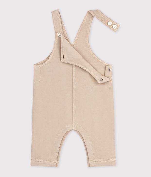 Babies' long-leg plain twill dungarees beige