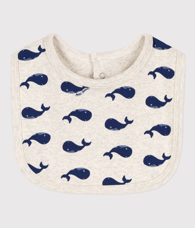 Cotton Whale Bib beige/blue