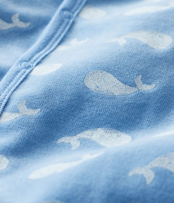 Baby boys' velour sleepsuit ALASKA blue/MARSHMALLOW white