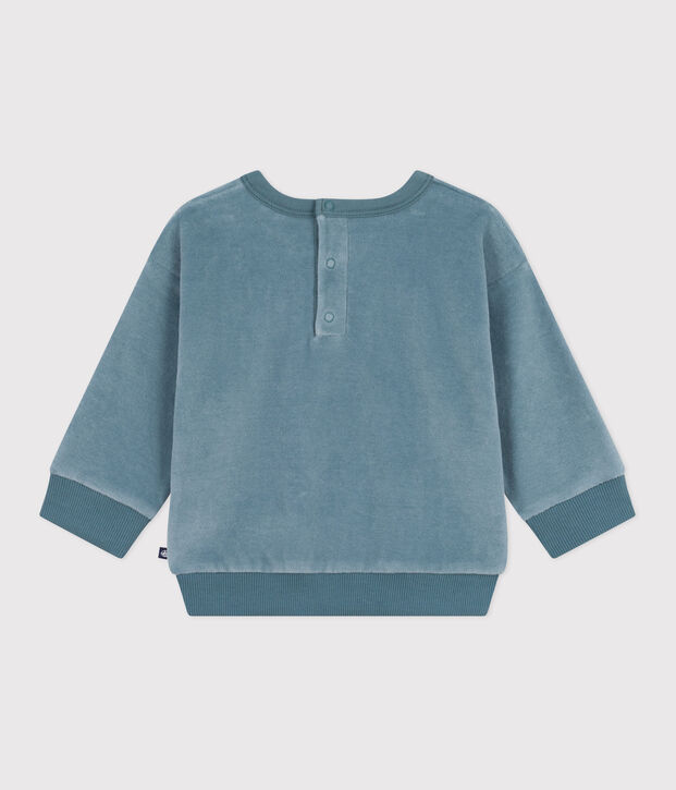 Babies' plain terry velour sweatshirt blue