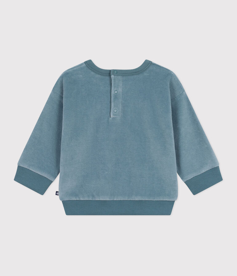 Babies' plain terry velour sweatshirt blue