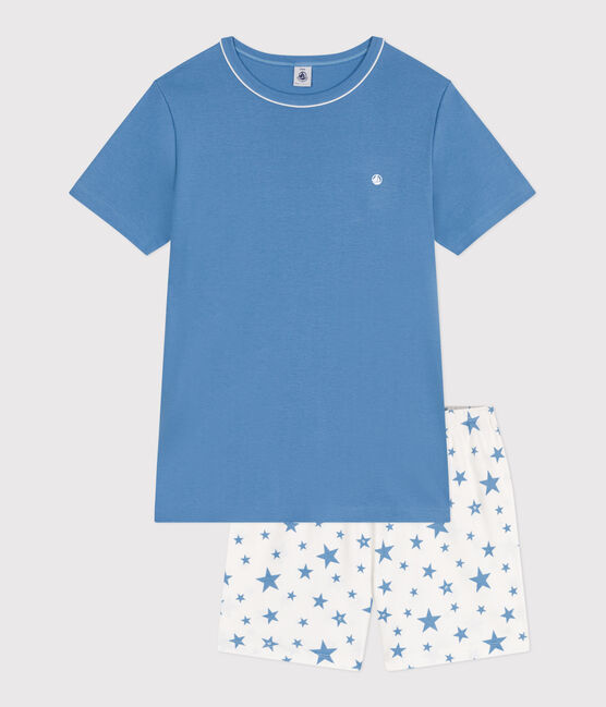 Children's short cotton pyjamas ALASKA blue/MARSHMALLOW white