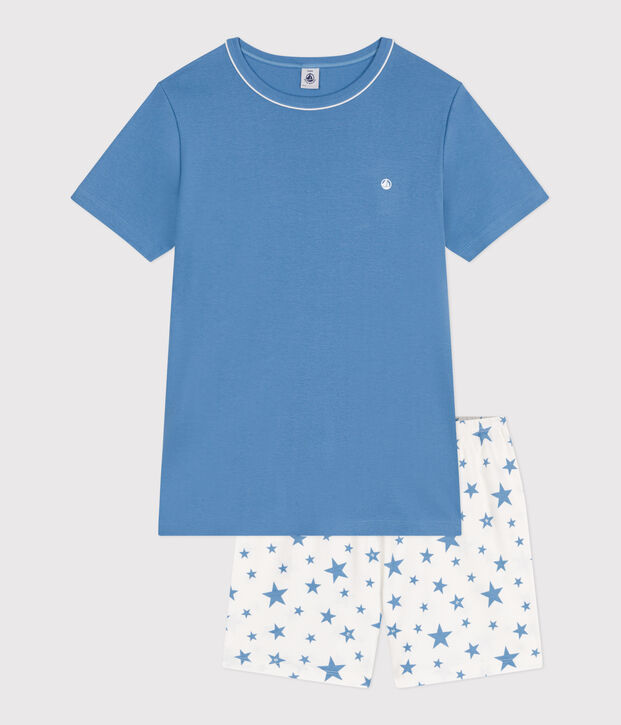 Children's short cotton pyjamas blue/white