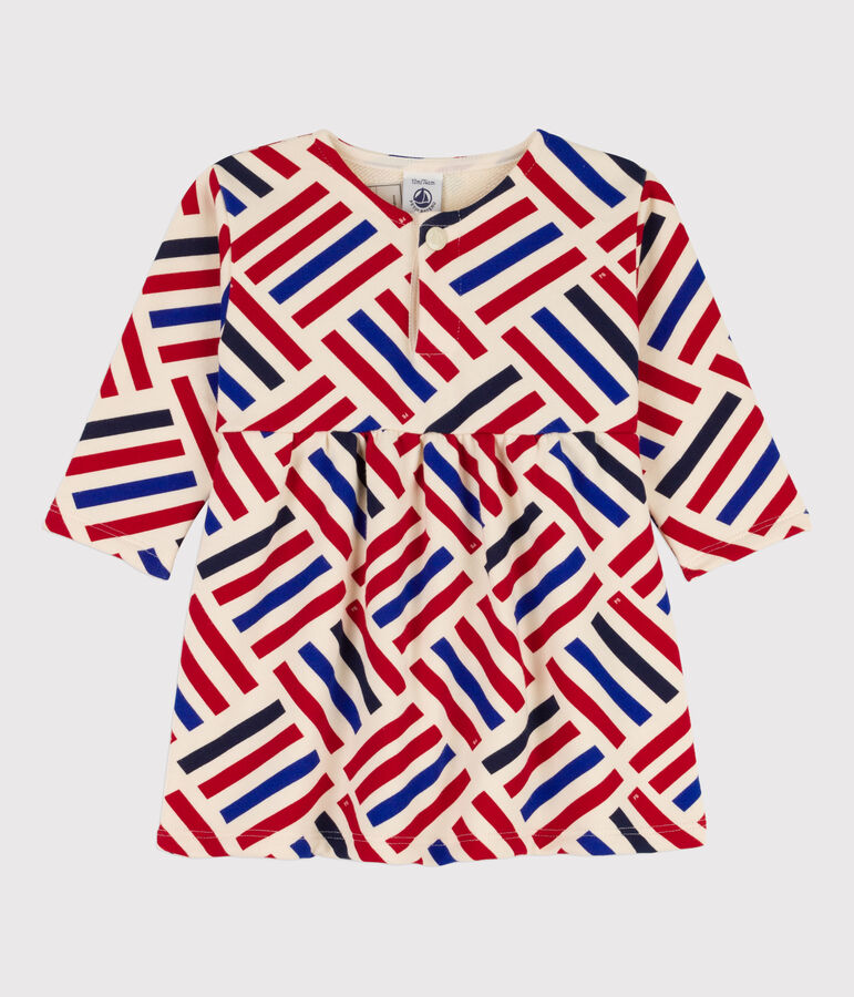 Babies' Long-Sleeved Graphic Print Fleece Dress Ecru/multicolor