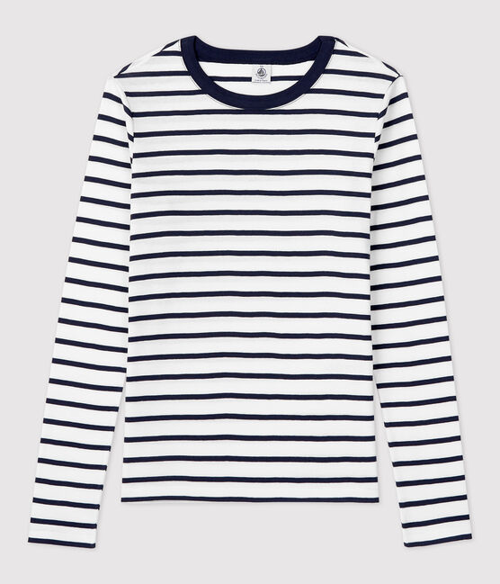 Women's Iconic Cotton Round Neck T-Shirt MARSHMALLOW white/SMOKING blue