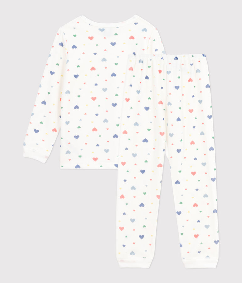 Children's heart-print velour pyjamas white/multicolor