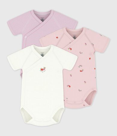 Pack of babies' short-sleeved printed cotton wrapover bodies
