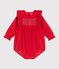 Babies' short corduroy playsuit with smocking and ruffles TERKUIT red