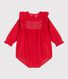 Babies' short corduroy playsuit with smocking and ruffles