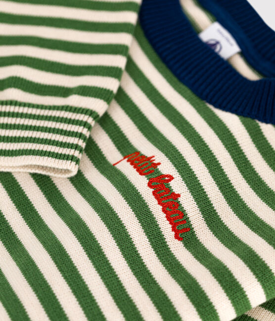 Children's stripy cotton jumper PALMERAIE green/AVALANCHE