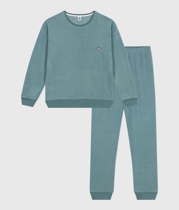 Women's plain cotton terry pyjamas blue